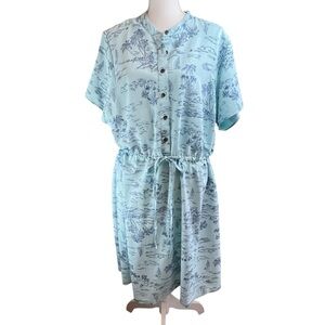LANDS END Blue Sailing Print Dress Sz 1X Casual Travel Comfort Fisherman Coastal